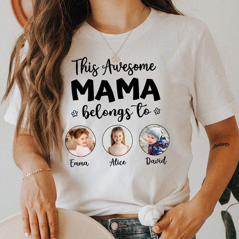 Personalized T-shirt This Awesome Mama Belongs To with Custom Photos Perfect Mother's Day Gift