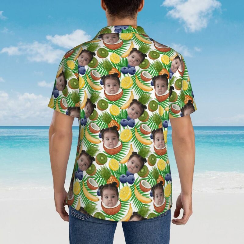 Personalisiertes Hawaii Hemd Obstdruck Kindergesicht Kurzarm Geschenk für Papa