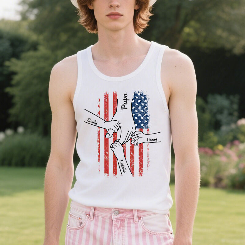 Personalized Tank Top Hold Your Hand Stars and Stripes Element Design Gift for Father's Day