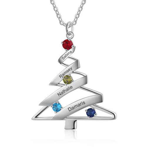 "Christmas Tree" Personalized Family Tree Necklace With Birthstone