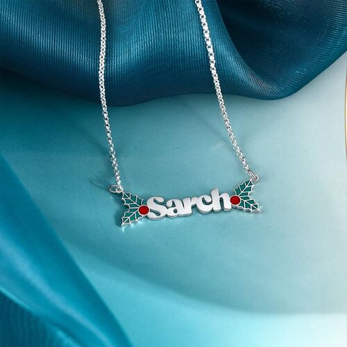 Personalized Christmas Holly Name Necklace