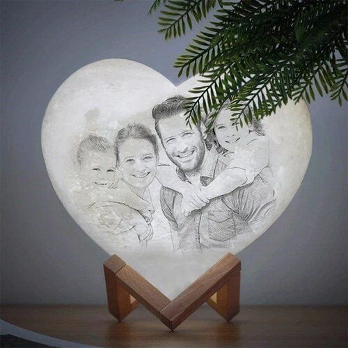 Lámpara luna de foto personalizado en forma de corazón