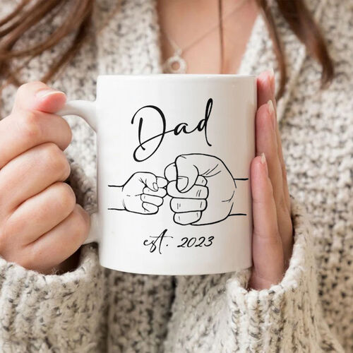 Custom Date Mug with Fist Bump Pattern Minimalist Gift for Best Father