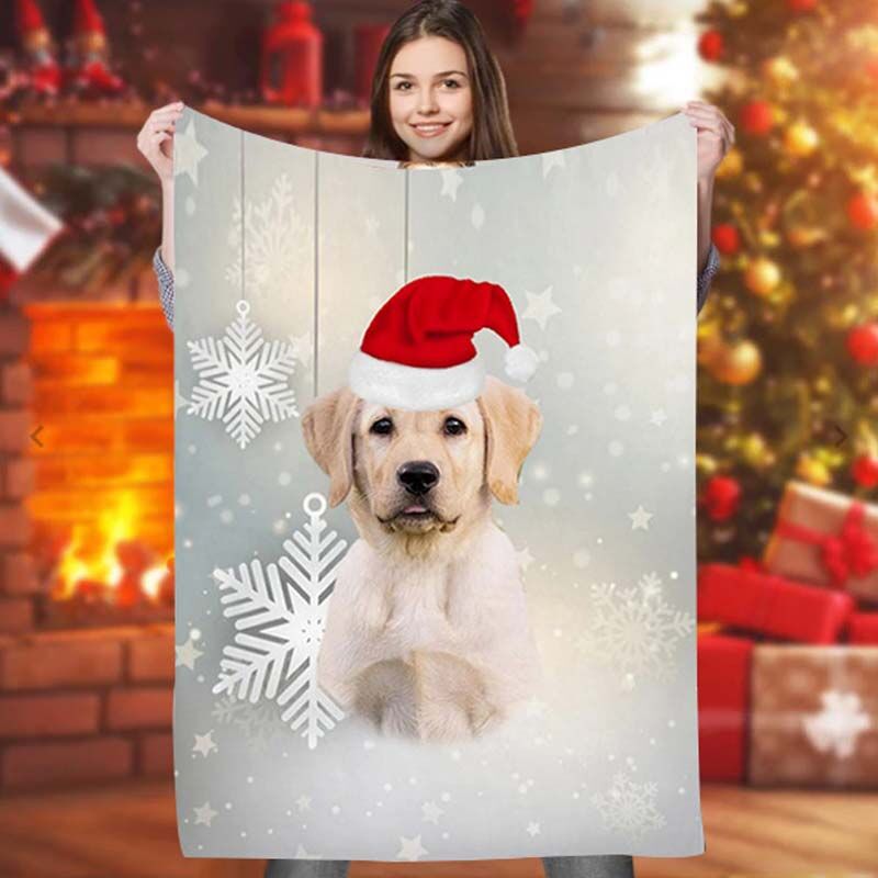 Manta de franela personalizado con foto de perros lindos con gorro de navidad