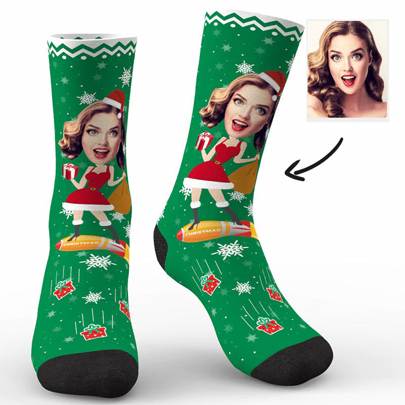 Custom Face Pattern Socks With Red Skirt And Christmas Gift Pattern for Girl
