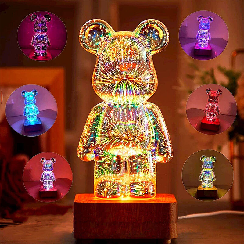 熊デザイン ナイトライト 花火電球 3D立体 ガラス インテリア USB給電