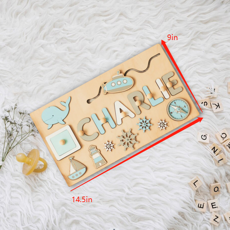 Personalized Wooden Name Puzzle Wooden Whale Submarine Baby Puzzle Toys Gift