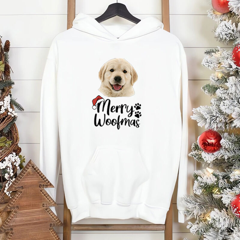 Personalized Hoodie Merry Woofmas with Custom Puppy Head Shot Christmas Gift for Pet Lover