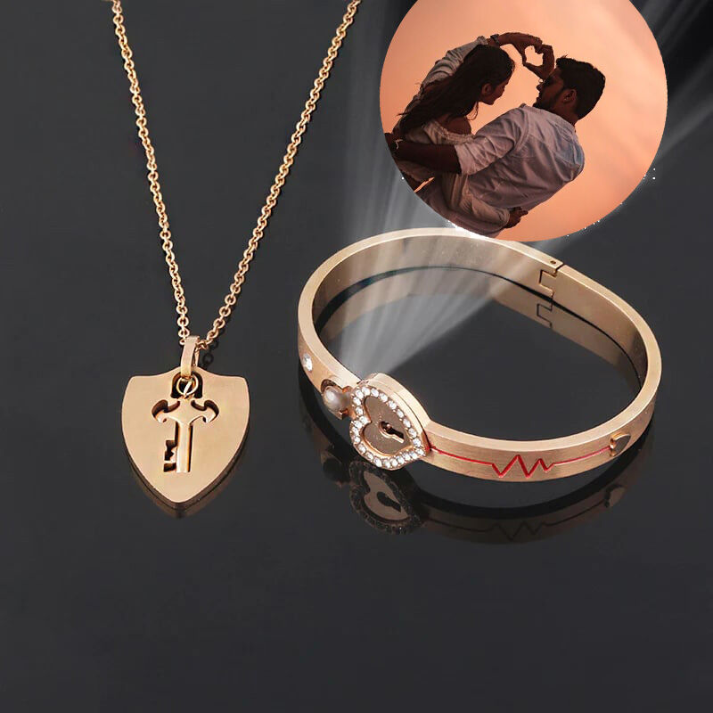 Personalisierte Projektion Paar konzentrische Schloss Armband mit Schlüssel Romantische Valentinstag Geschenk