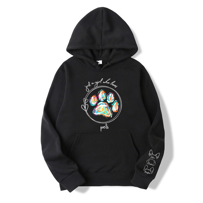 Personalized Hoodie Colorful Paw Pattern and Optional Pet Head Design Gift for Pet Lovers