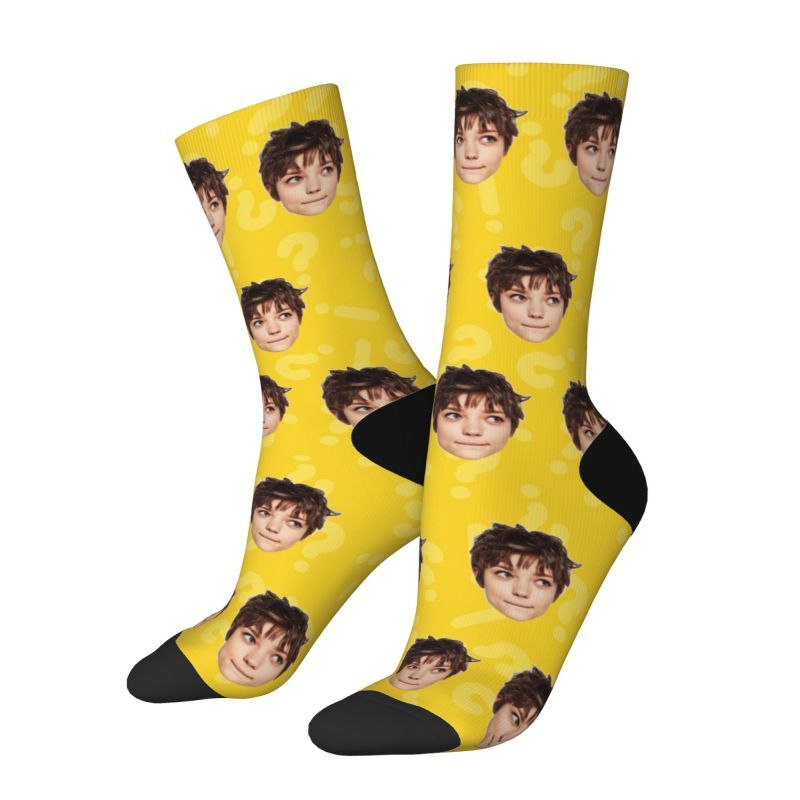 Customized Face Socks Funny Gift for Friends "Many Question Marks"
