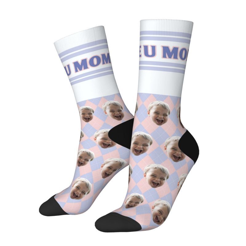 Customized Face Socks 3D Printed with Photos of Kids Gift for Mom