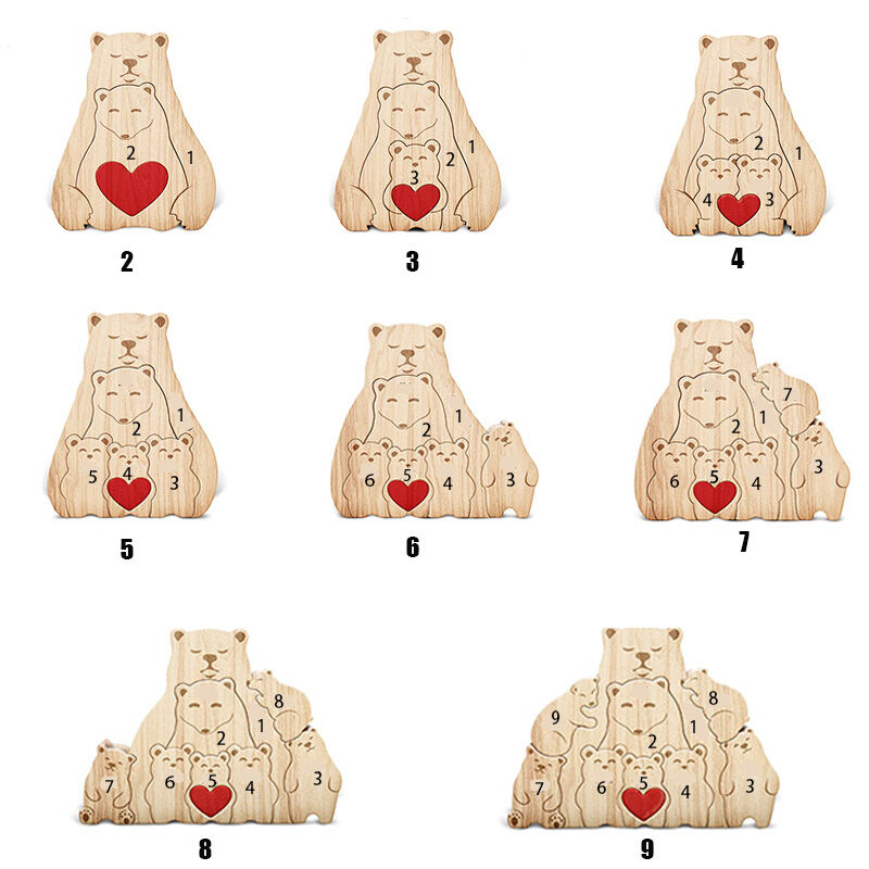 Gepersonaliseerd houten berenfamiliepuzzel Warm cadeau voor vaderdag