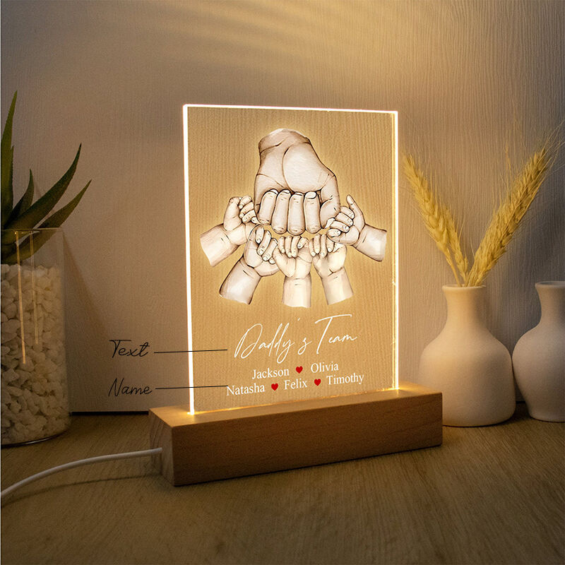 Personalized Name Night Light with Fist Pattern Funny Gift for Dad