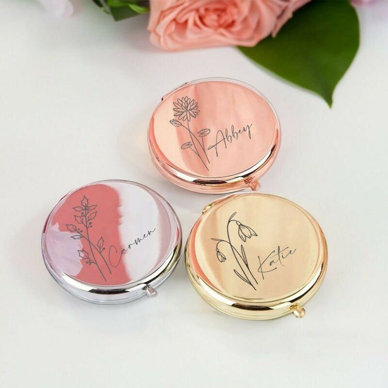 Personalisierter Taschenspiegel Geburtsblume Exquisites Geschenk zum Geburtstag
