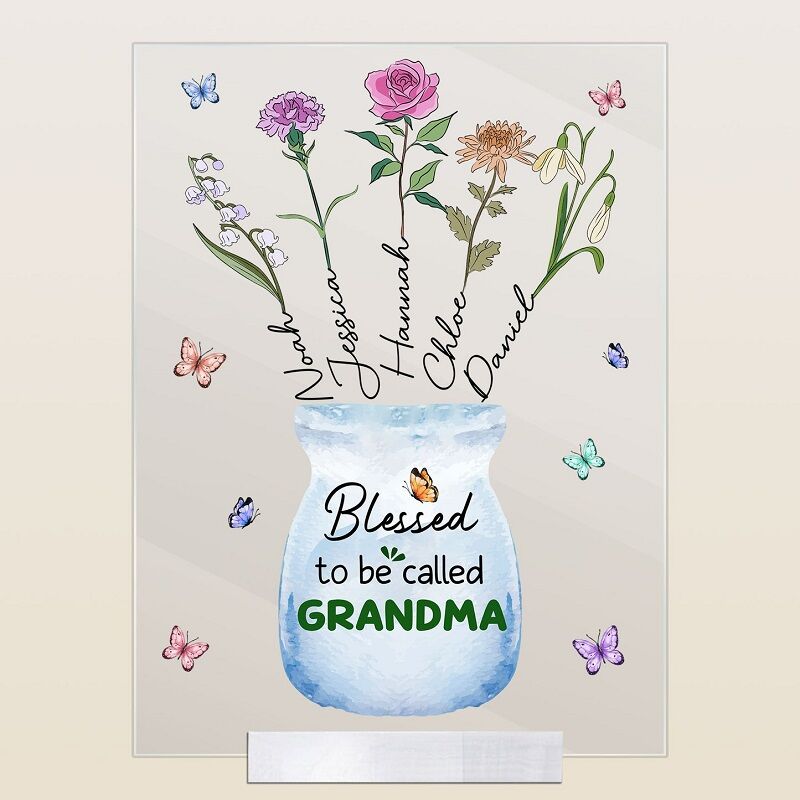 Personalized Acrylic Plaque Blessed To Be Called with Custom Birth Flowers Warm Gift for Family