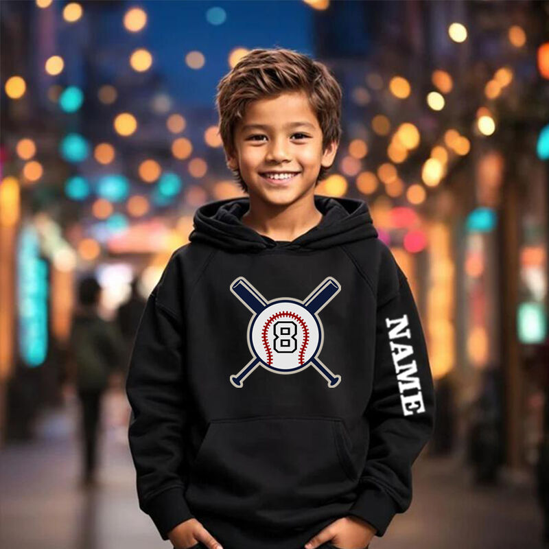 Sudaderas con capucha para niños personalizadas con cinta con nombre personalizada y gráficos de béisbol para fanáticos de los deportes