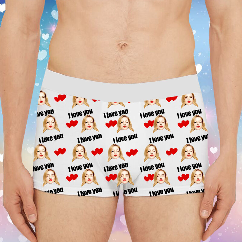 Personalized Picture Men's Underwear Boxer Briefs with Red Heart Pattern Best Gift for Favourite Boyfriend