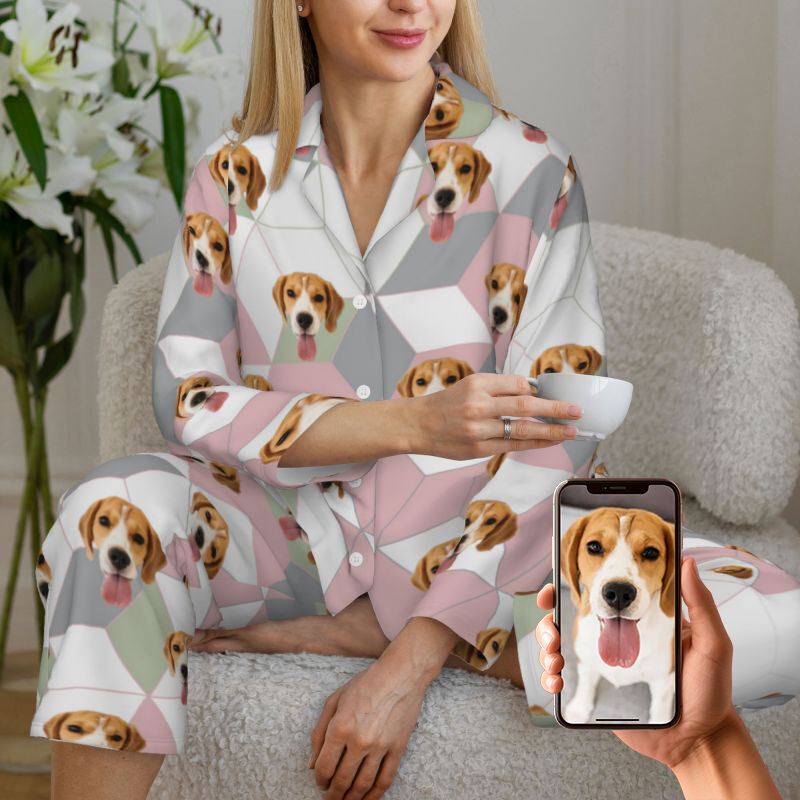 Personalized Pajamas Custom Pet Photo Simple and Elegant Geometric Pattern Design Gift for Her