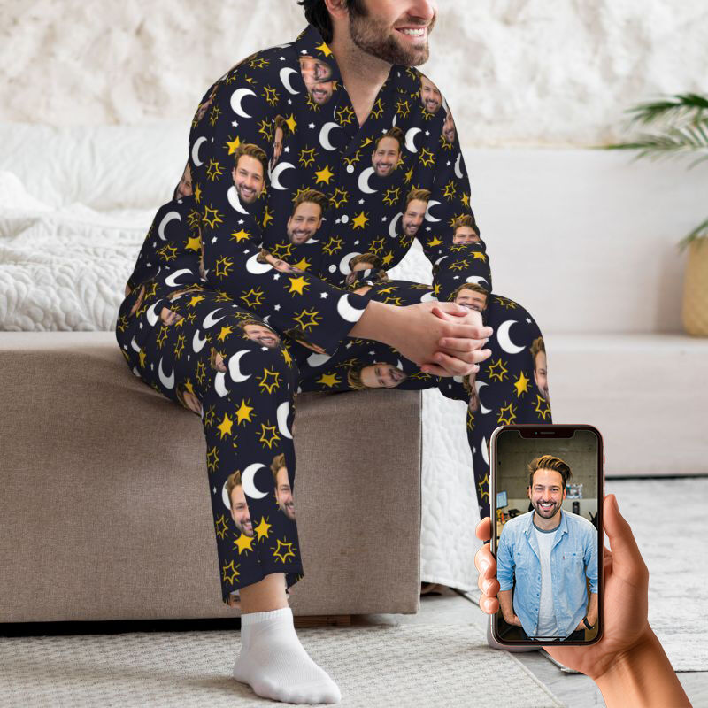 Pigiama personalizzato Foto personalizzata Modello di stella lunare scura brillante Ottimo regalo per lui e la famiglia