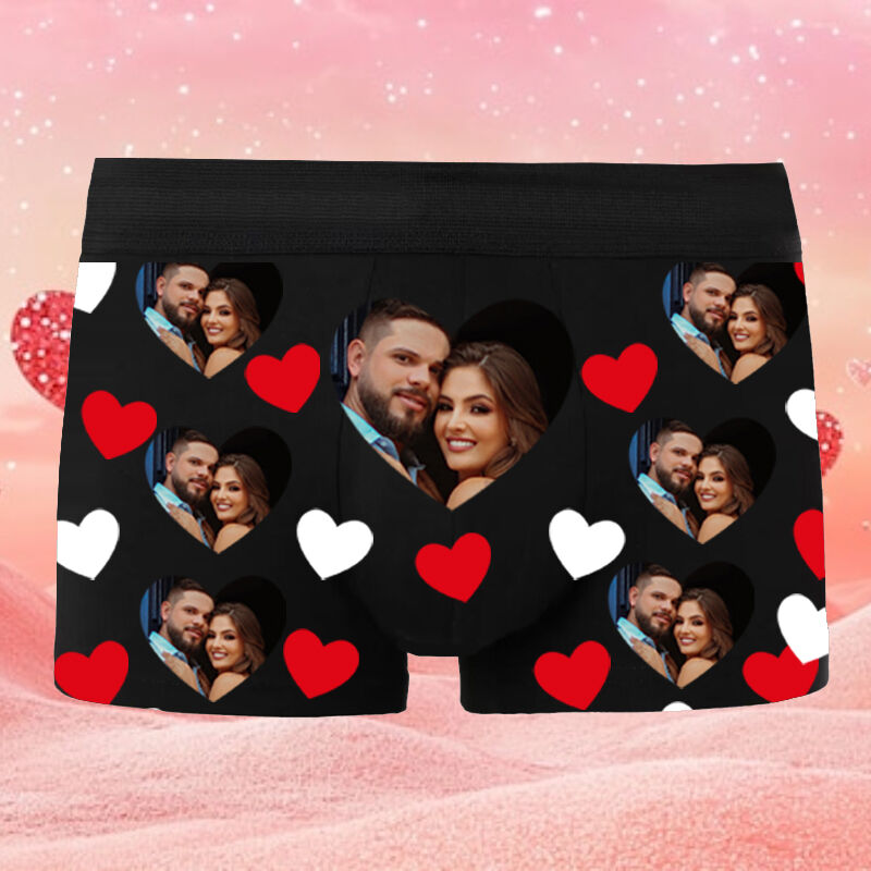 Personalized Photo Men's Underwear Boxer Briefs with Heart Pattern Romantic Gift for Favourite Boyfriend