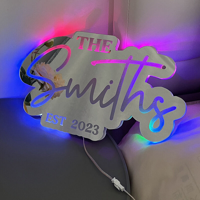 Personalized Name Mirror Lamp With Year Anniversary Gift