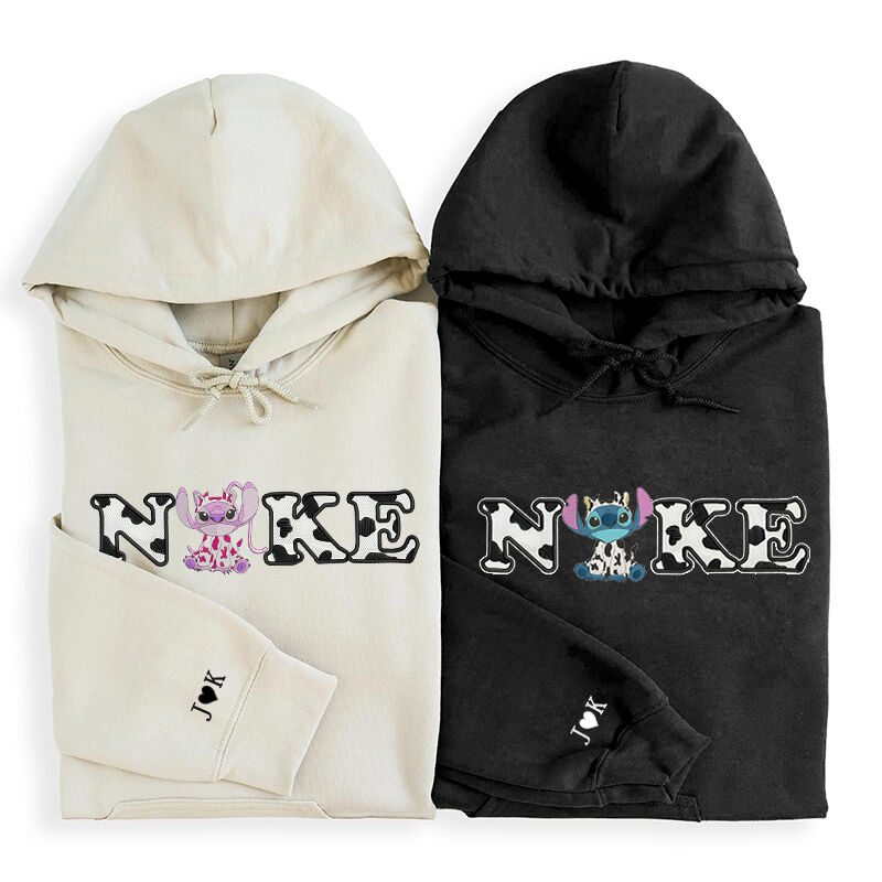 Personlig Hoodie Broderad Stitch Söt ko Kostym Tema Font Design Kreativ gåva för älskare