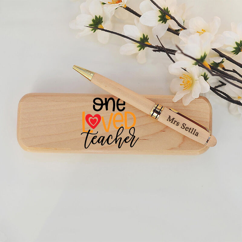 Personalized Pen Wooden Box One Loved Teacher Custom Name Design Perfect Gift for Teachers