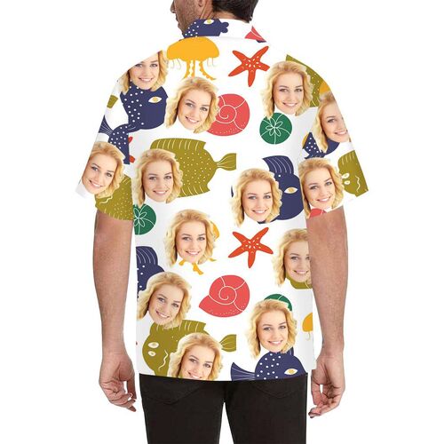 Custom Face Fish Conch Starfish Men's All Over Print Hawaiian Shirt