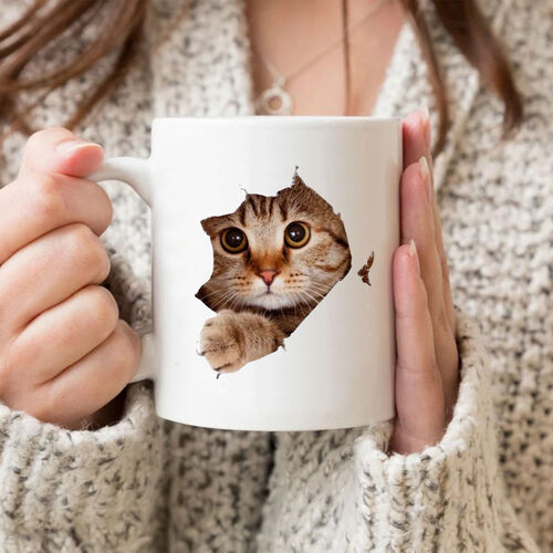 Taza personalizada con foto de gato en forma lágrima regalo para amigos