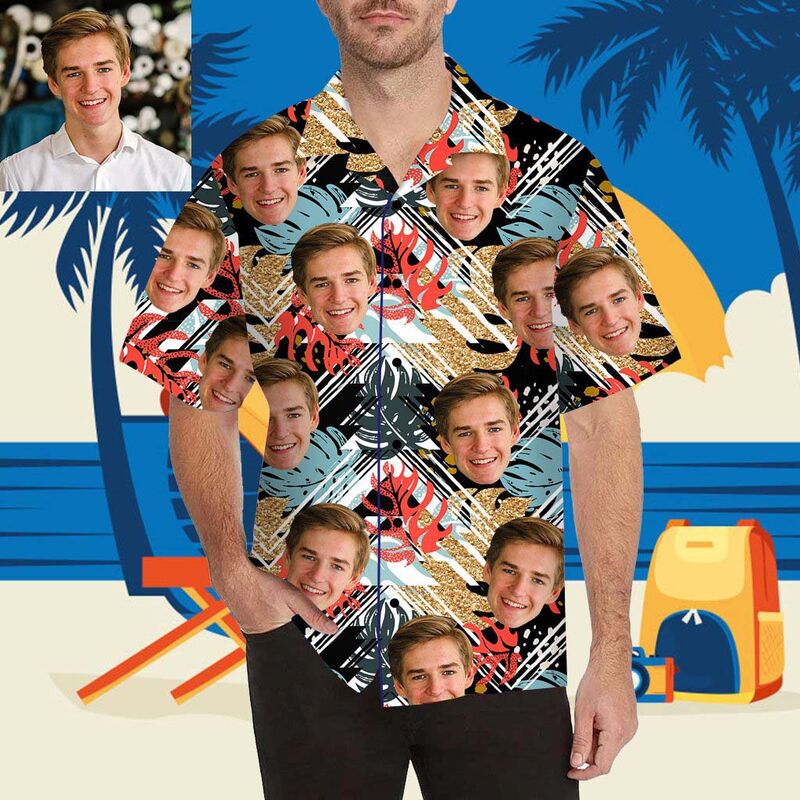 Custom Face Beautiful Leaves Men's All Over Print Hawaiian Shirt