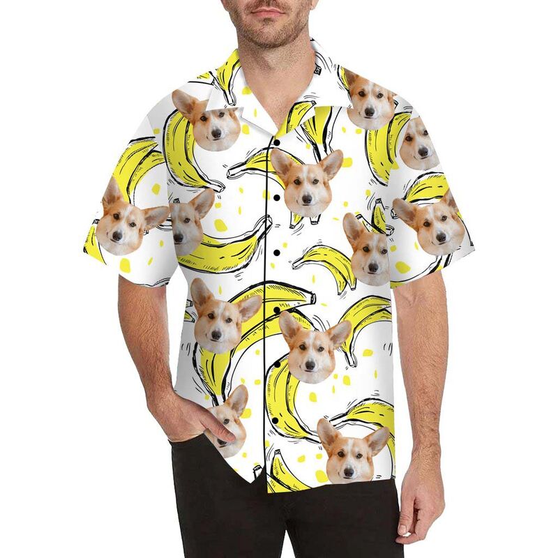 Chemise hawaïenne imprimée sur toute la surface, pour homme, avec visage personnalisé de Banana