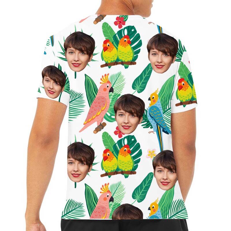 T-shirt hawaïen personnalisé pour hommes avec fleurs et oiseaux