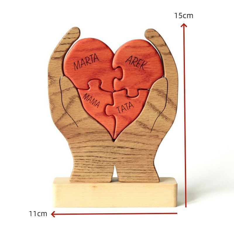 Personalized Wooden Heart Shaped Puzzle With Customized Family Names Warm Gift