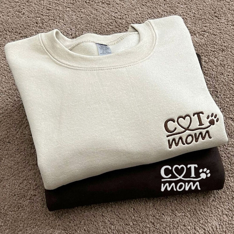 Personalized Sweatshirt Embroidered Cat Mom with Custom Name Attractive Gift for Pet Lover