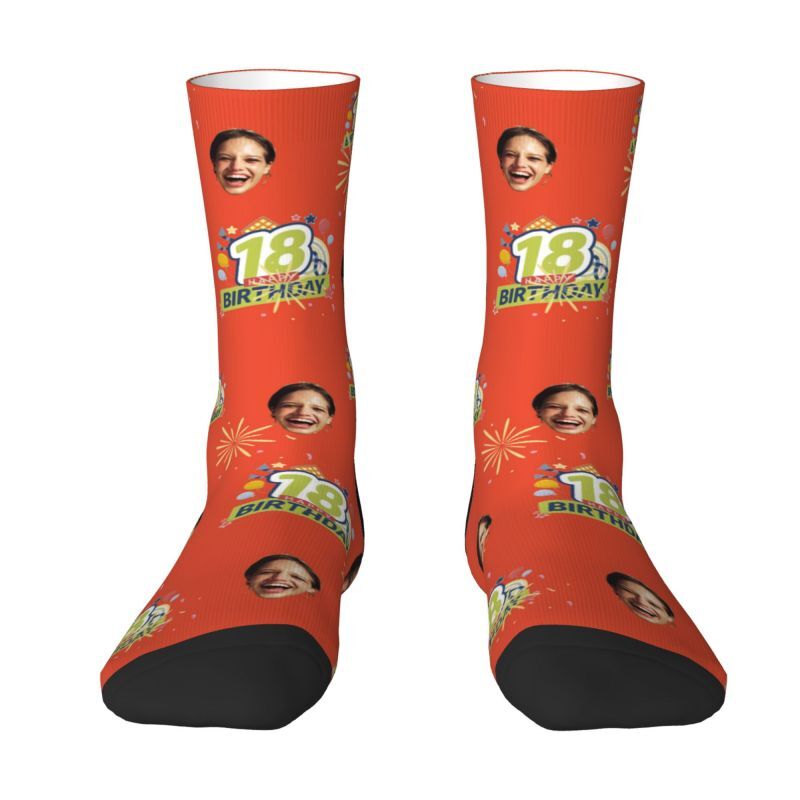 "Happy 18th Birthday" Customized Face Socks as a Special Gift