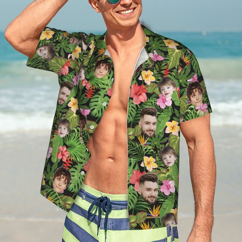 Benutzerdefinierte Hawaii-Hemd Tropical Vibes Familie Foto personalisierte Gesicht Unisex-Shirt