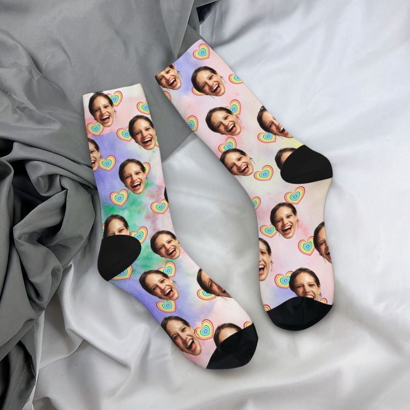 Personalisierte Gesicht Socken Regenbogen Gradient Farbe Socken für Jahrestag Geschenk