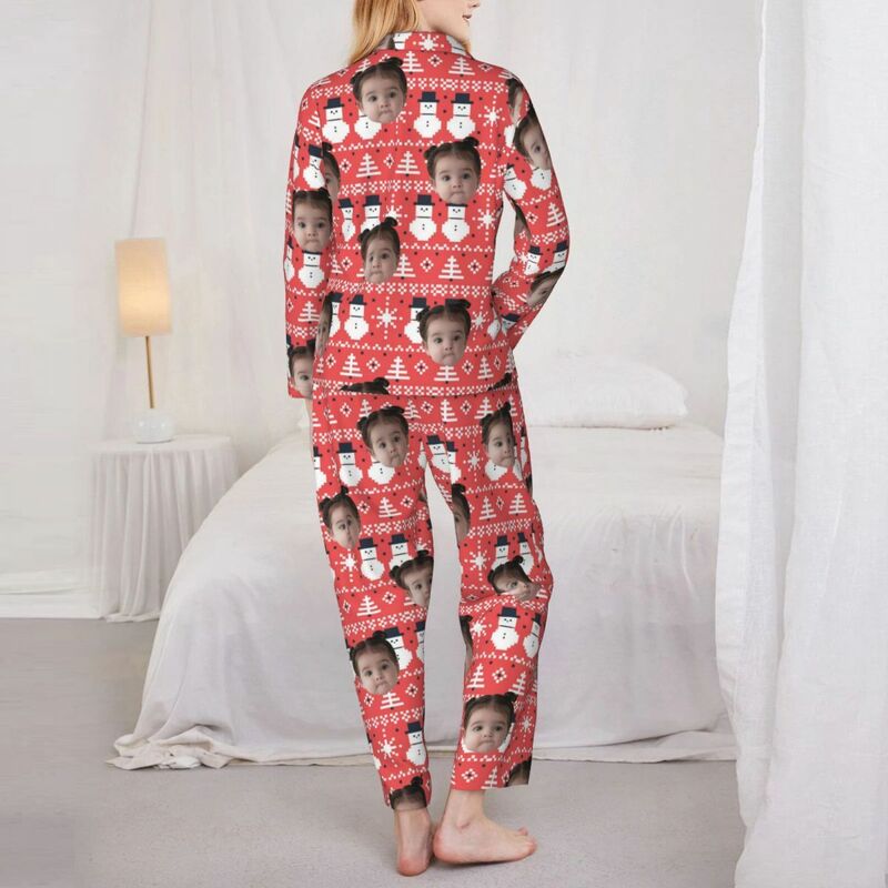 Personalisierte Pyjamas mit individuellem Kinderfoto Niedlicher Pixel-Schneemann-Design Attraktives Geschenk für ihre Familie