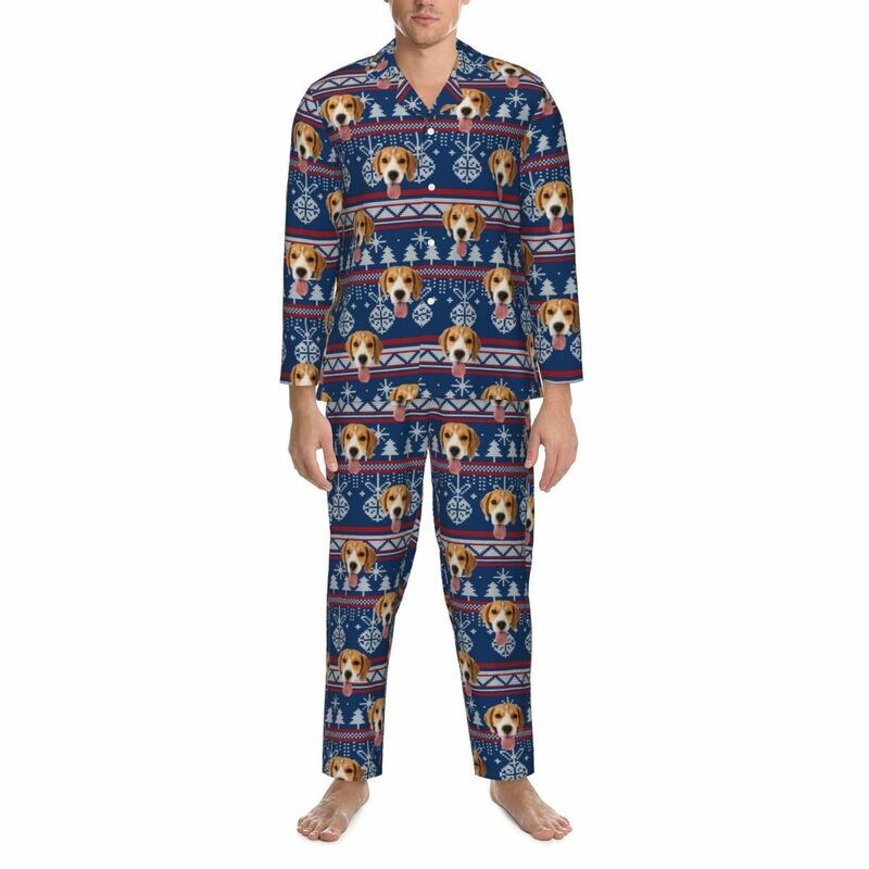 Personalisierte Pyjamas mit individuellem Foto Glocke Weihnachtsbaum Festliche Atmosphäre Design Perfektes Geschenk für die Familie