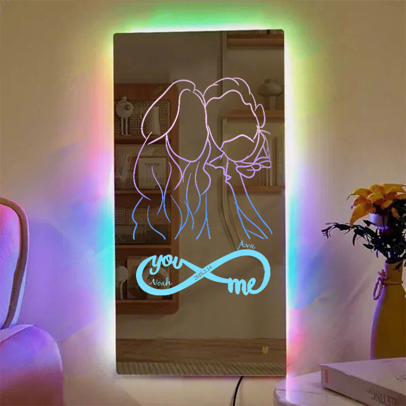 Personalized Mirror Lights Custom Lines Photo And Name Romantic Home Decoration