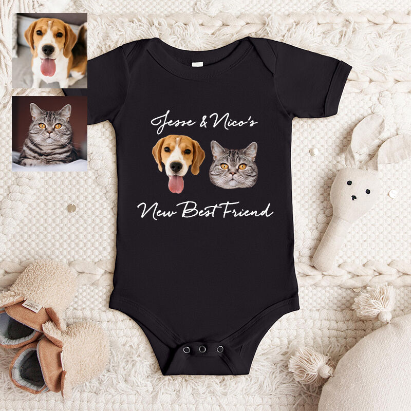 Baby Onesie personalizzato Foto testa di animale domestico Nuovo migliore amico Attraente regalo per la doccia del bambino per gli amanti degli animali domestici