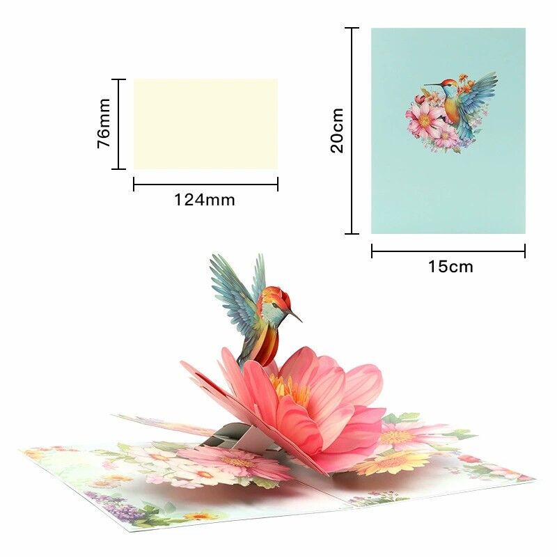 3D Pop Up Card Hummingbird Blooming Flowers Design Perfect Mother's Day Gift