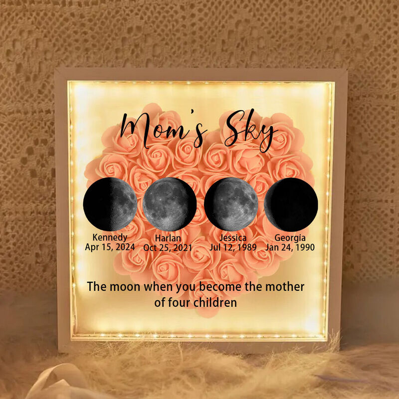 Personalized Moon Phase Flower Shadow Box Photo Frame with Light Mother's Day Gift