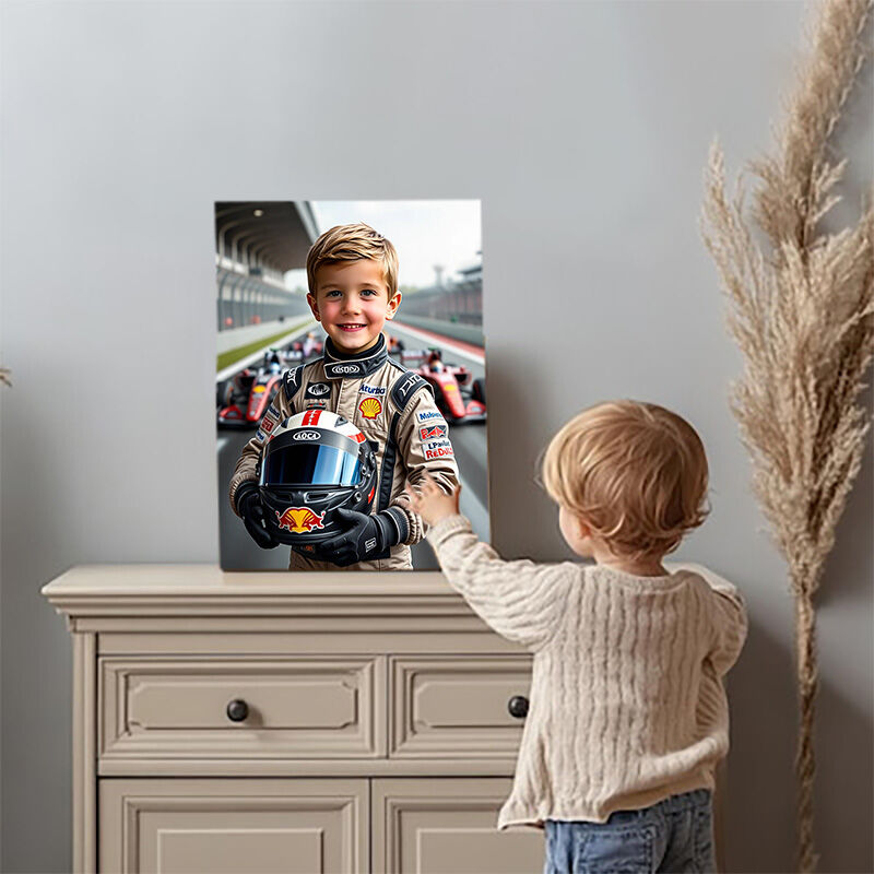 Personalized Racing Driver Portraits with Custom Face Swap Cool Present for Child