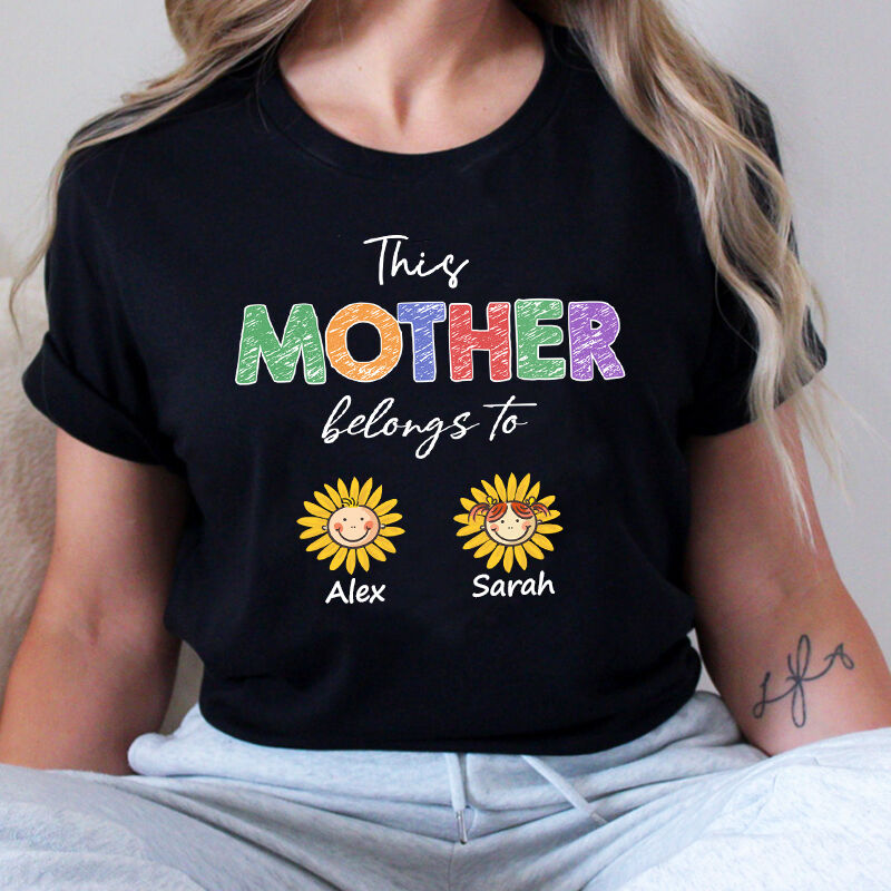 Personalized T-shirt This Mom Belongs To Kids Custom Sunflower Design Perfect Mother's Day Gift