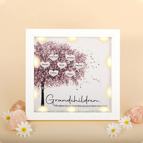 "Grandchildren Fill A Place in Your Heart" Custom Name Family Tree Frame Gift for Grandma & Grandpa
