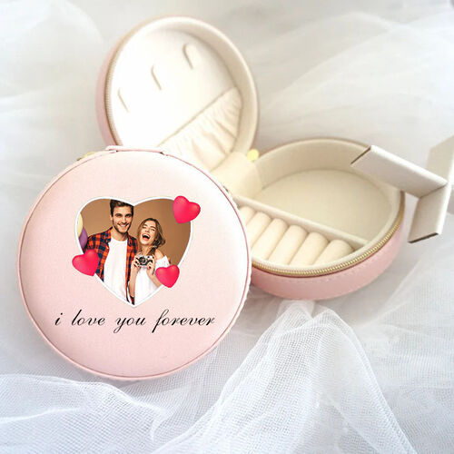 Personalized Jewelry Box Round Custom Photo and Text Valentine's Day Gift