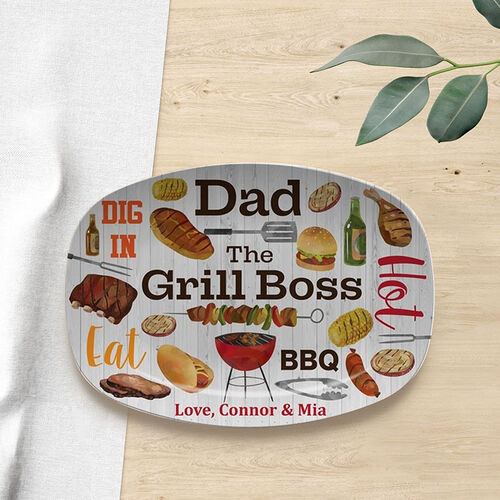 Custom Text Plate Naughty Gift for Father " Dad Grill Boss"