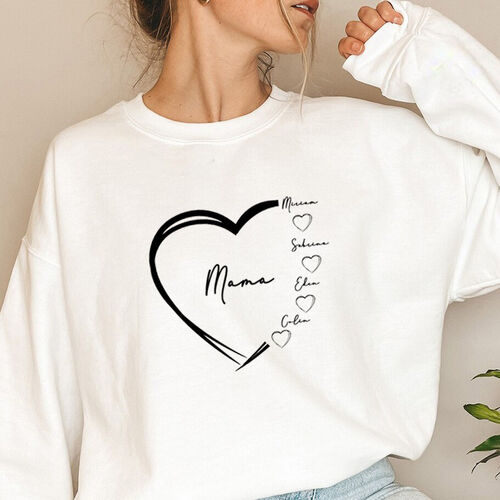 Personalized Sweatshirt with Hearts of Custom Name for Best Mom